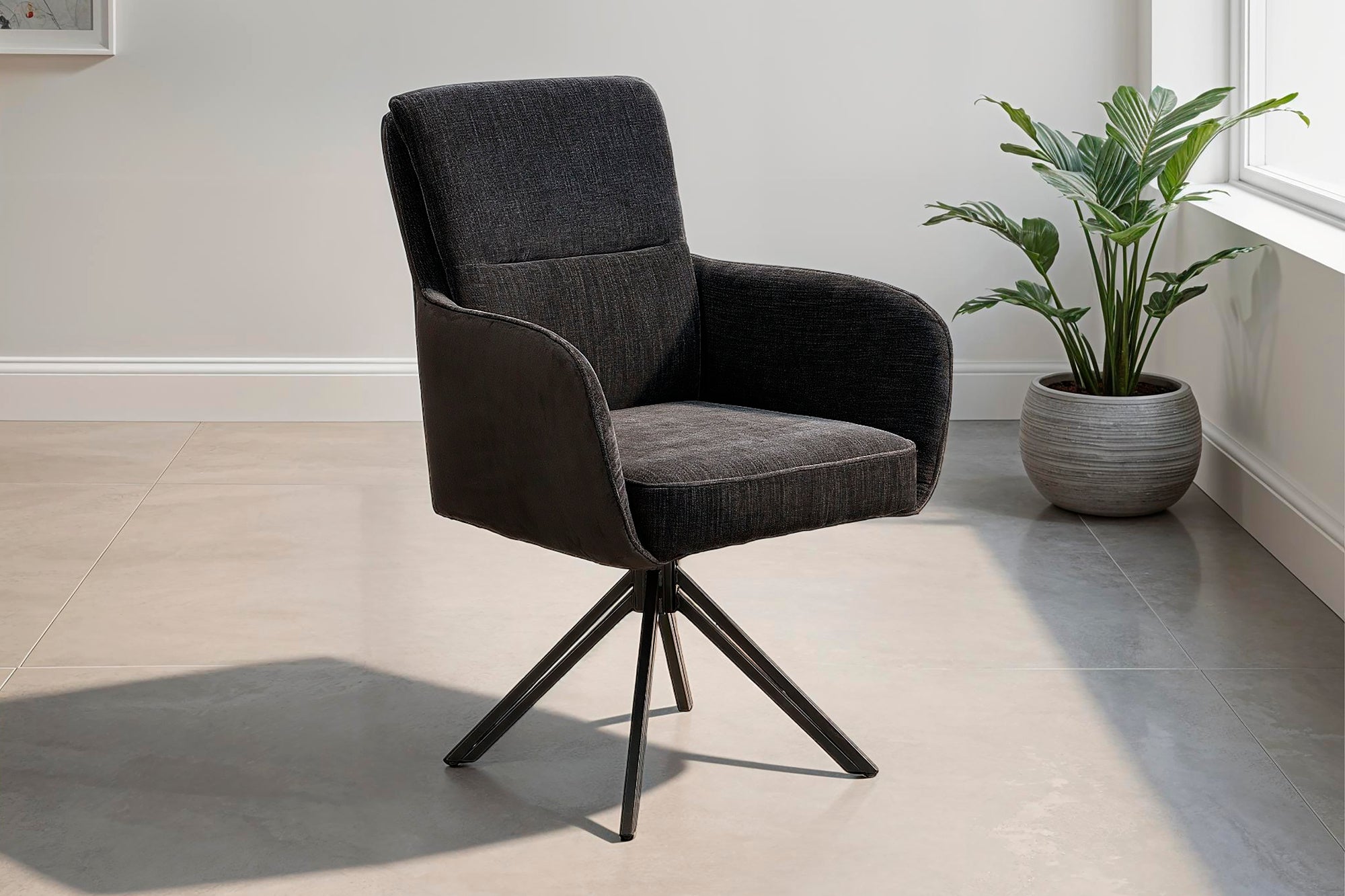 byLIVING Stuhl 2-er Set TINO / Bezug Webstoff-Mikrofaser in schwarz oder hellgrau, Gestell in schwarz / 360° drehbar / Esszimmerstuhl / Küchenstuhl / B 62 x H 94 x T 70 cm