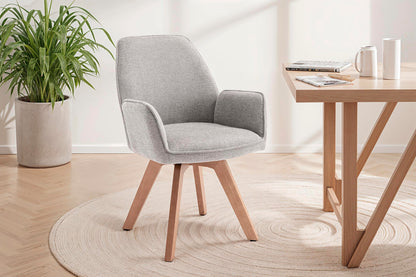 byLIVING Esszimmerstuhl 2er Set TONY / Webstoff hellgrau oder anthrazit / Gestell Buche natur in Eiche-Optik / Sitzschale 360° drehbar / Küchenstuhl / Wohnzimmerstuhl / B 57, H 89, T 61 cm