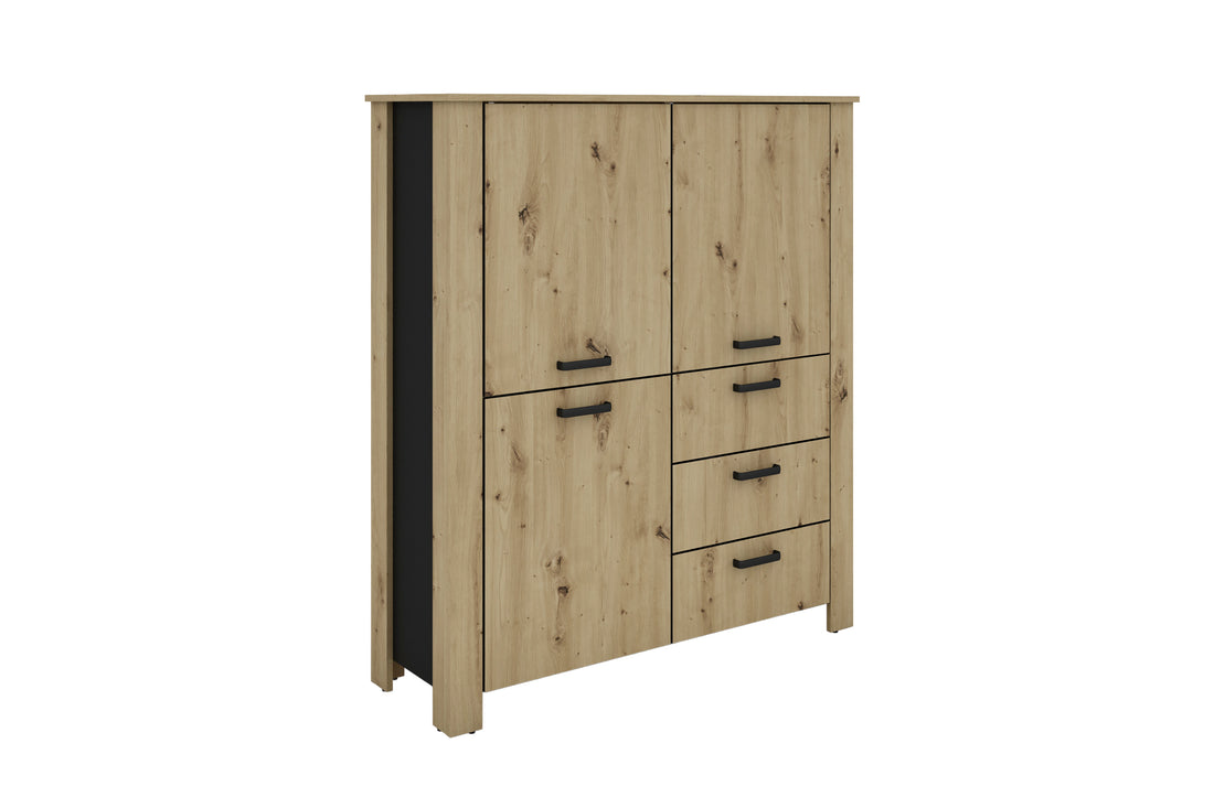 byLIVING Higboard FARO / Artisan Eiche (Eiche-Optik) oder weiß, Absetzung in schwarz / Stollenoptik / 3 Türen und 3 Schubkästen / verstellbare Einlegeböden / viel Stauraum / Sideboard / Kommode / Maße: B 160, H 84, T 40 cm