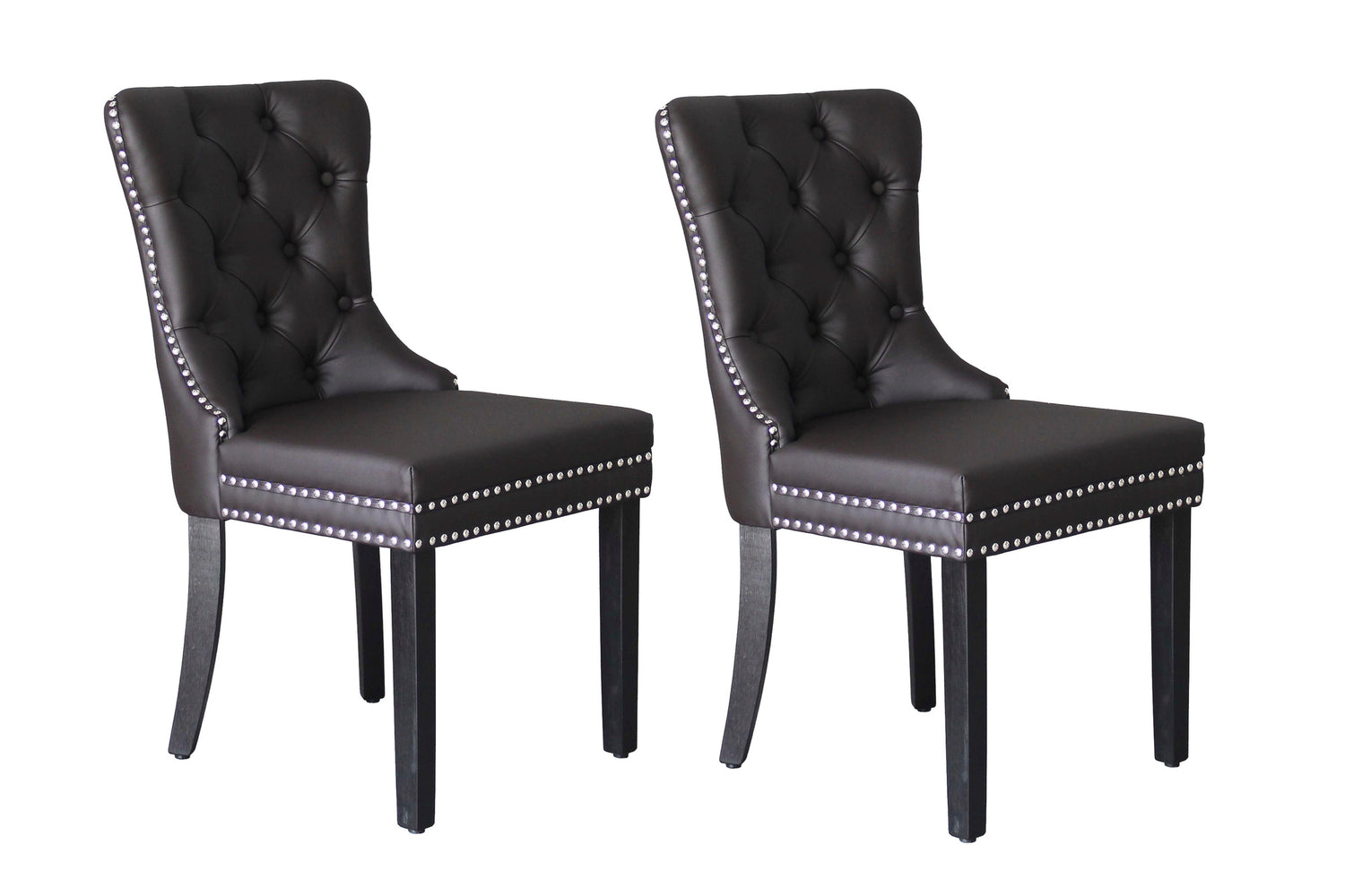 byLIVING Esszimmerstuhl 2er Set DOMINO / Kunstleder dunkelbraun / Gestell Massivholz schwarz / B 48,5, H 93, T 61 cm