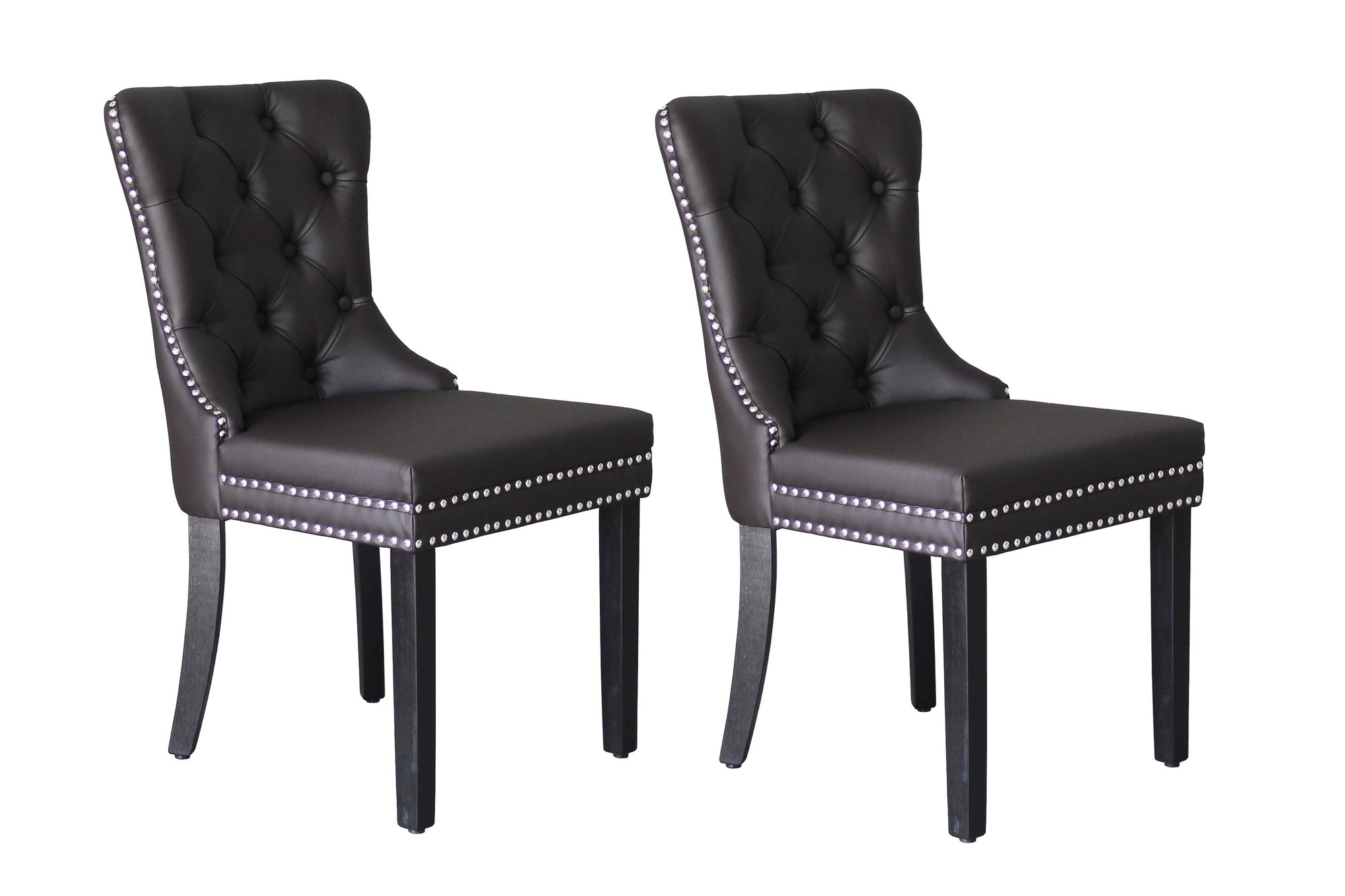 byLIVING Esszimmerstuhl 2er Set DOMINO / Kunstleder dunkelbraun / Gestell Massivholz schwarz / B 48,5, H 93, T 61 cm