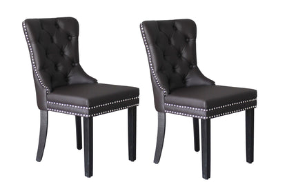 byLIVING Esszimmerstuhl 2er Set DOMINO / Kunstleder dunkelbraun / Gestell Massivholz schwarz / B 48,5, H 93, T 61 cm