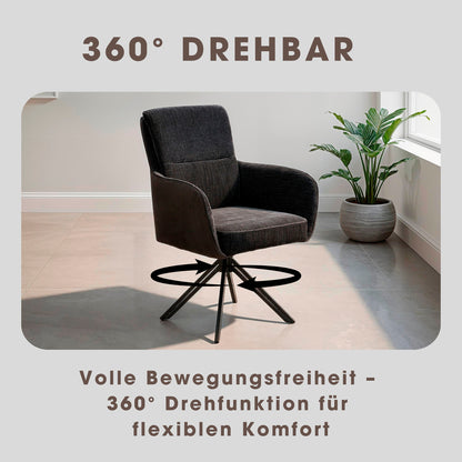 byLIVING Stuhl 2-er Set TINO / Bezug Webstoff-Mikrofaser in schwarz oder hellgrau, Gestell in schwarz / 360° drehbar / Esszimmerstuhl / Küchenstuhl / B 62 x H 94 x T 70 cm