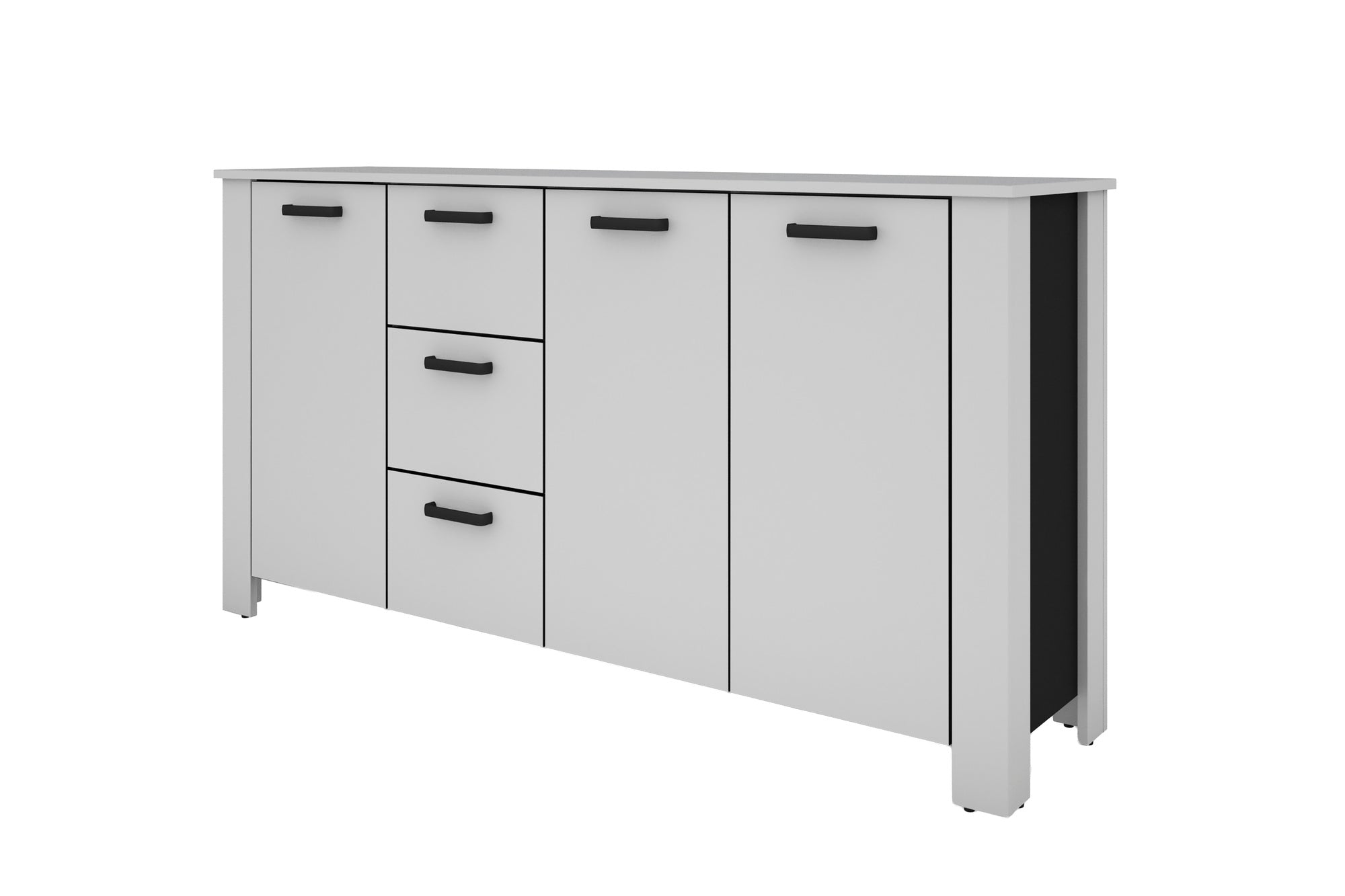 Sideboard FARO / Artisan Eiche (Eiche-Optik) oder weiß, Absetzung in schwarz / Stollenoptik / 3 Türen und 3 Schubkästen / verstellbare Einlegeböden / viel Stauraum / Kommode / Anrichte / Maße: B 160, H 84, T 40 cm
