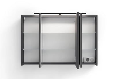 byLIVING Spiegelschrank SPREE / Korpus matt weiß oder anthrazit mit Spiegeltüren / Hängeschrank mit Soft-Close-Funktion / Inklusive LED-Beleuchtung / Badschrank mit Stecker- und Schalterdose / B 90, H 60, T 20 cm