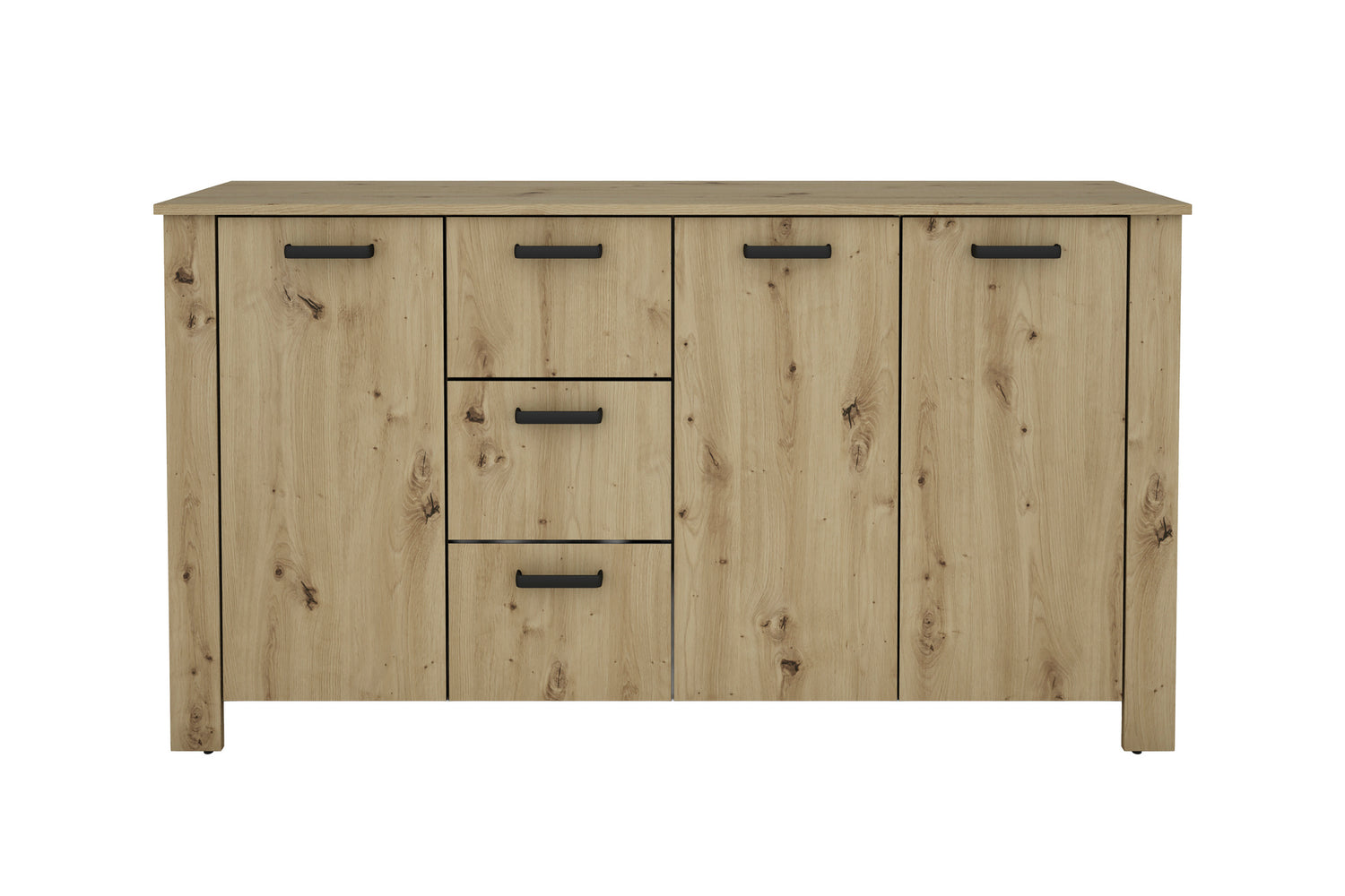 byLIVING Sideboard FARO / Artisan Eiche (Eiche-Optik) oder weiß, Absetzung in schwarz / Stollenoptik / 3 Türen und 3 Schubkästen / verstellbare Einlegeböden / viel Stauraum / Kommode / Anrichte / Maße: B 160, H 84, T 40 cm