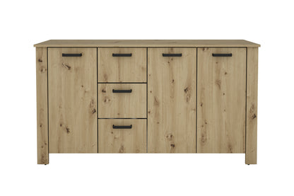 byLIVING Sideboard FARO / Artisan Eiche (Eiche-Optik) oder weiß, Absetzung in schwarz / Stollenoptik / 3 Türen und 3 Schubkästen / verstellbare Einlegeböden / viel Stauraum / Kommode / Anrichte / Maße: B 160, H 84, T 40 cm