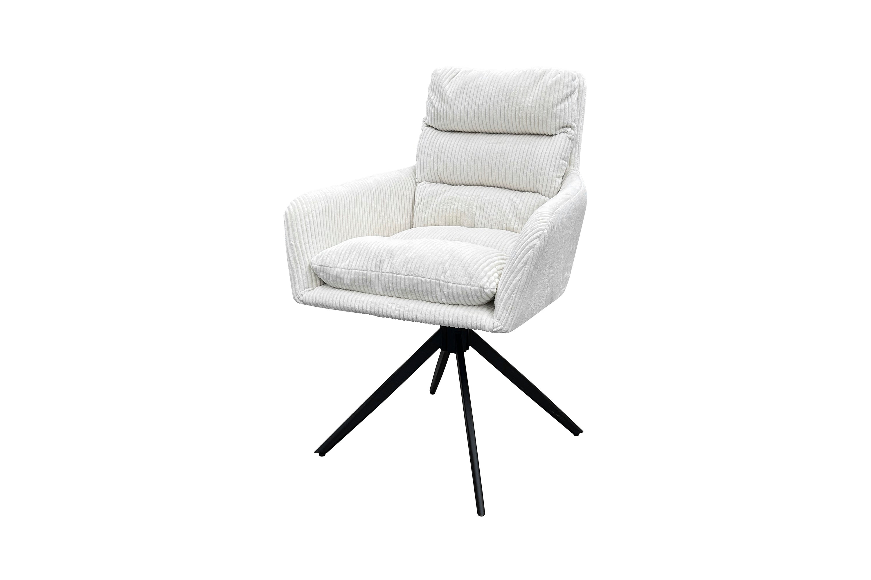 Esszimmerstuhl 2er Set PURA / Grob-Cord dunkelgrau oder off-white / Gestell Metall schwarz matt / Sitzschale 360° drehbar / B 58, H 74, T 60 cm