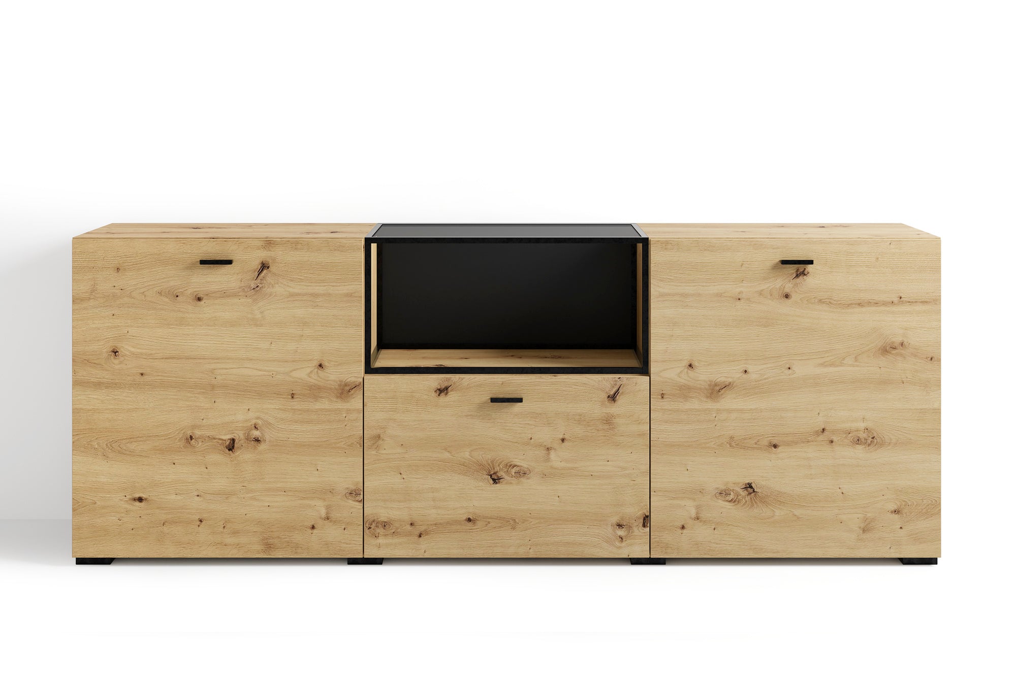 byLIVING Sideboard FRAME / Artisan Eiche (Eiche-Optik) / Fach mit Metallrahmen und Glasablage, verstellbare Böden / Anrichte / Kommode / Maße: B 200, H 75,5, T 37,5 cm