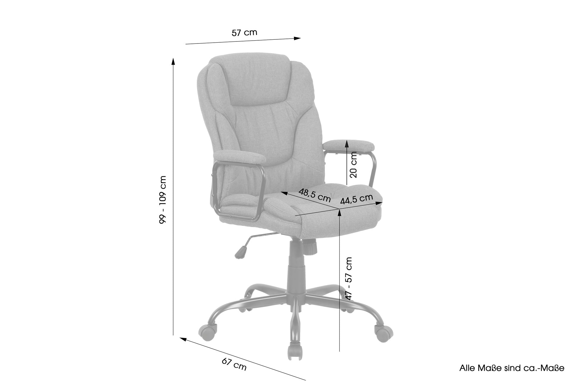 Chefsessel STING/ Gaming-Chair/ Metall schwarz pulverbeschichtet/ Webstoff grau/ Armlehnen gepolstert/ Wippmechanik/ Sicherheitsdoppelrollen / B 57, H 99-109, T 67 cm