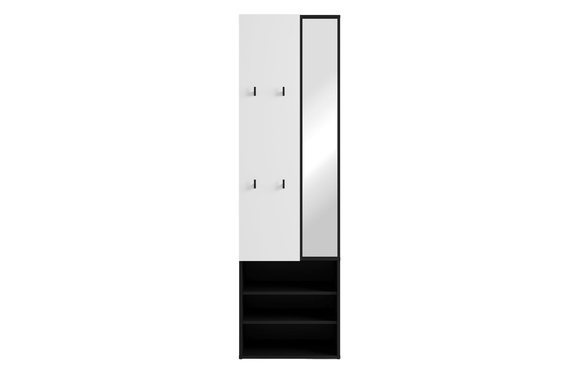 Kompaktgarderobe ANDORRA / Artisan Eiche (Eiche-Optik) oder weiß mit schwarz / Spiegel, Kleiderstange und Schuhfächer / Garderobenschrank / Flurgarderobe / Maße: B 55, H 187,5, T 40,5 cm