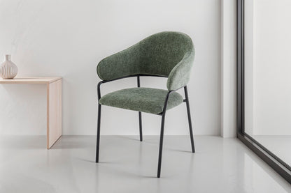 byLIVING Stuhl 2-er Set CURVE / Webstoffbezug in dunkelgrau, dunkelgrün oder taupe, Gestell in schwarz / Esszimmerstuhl / Küchenstuhl / Maße: B 60 x H 86 x T 58 cm