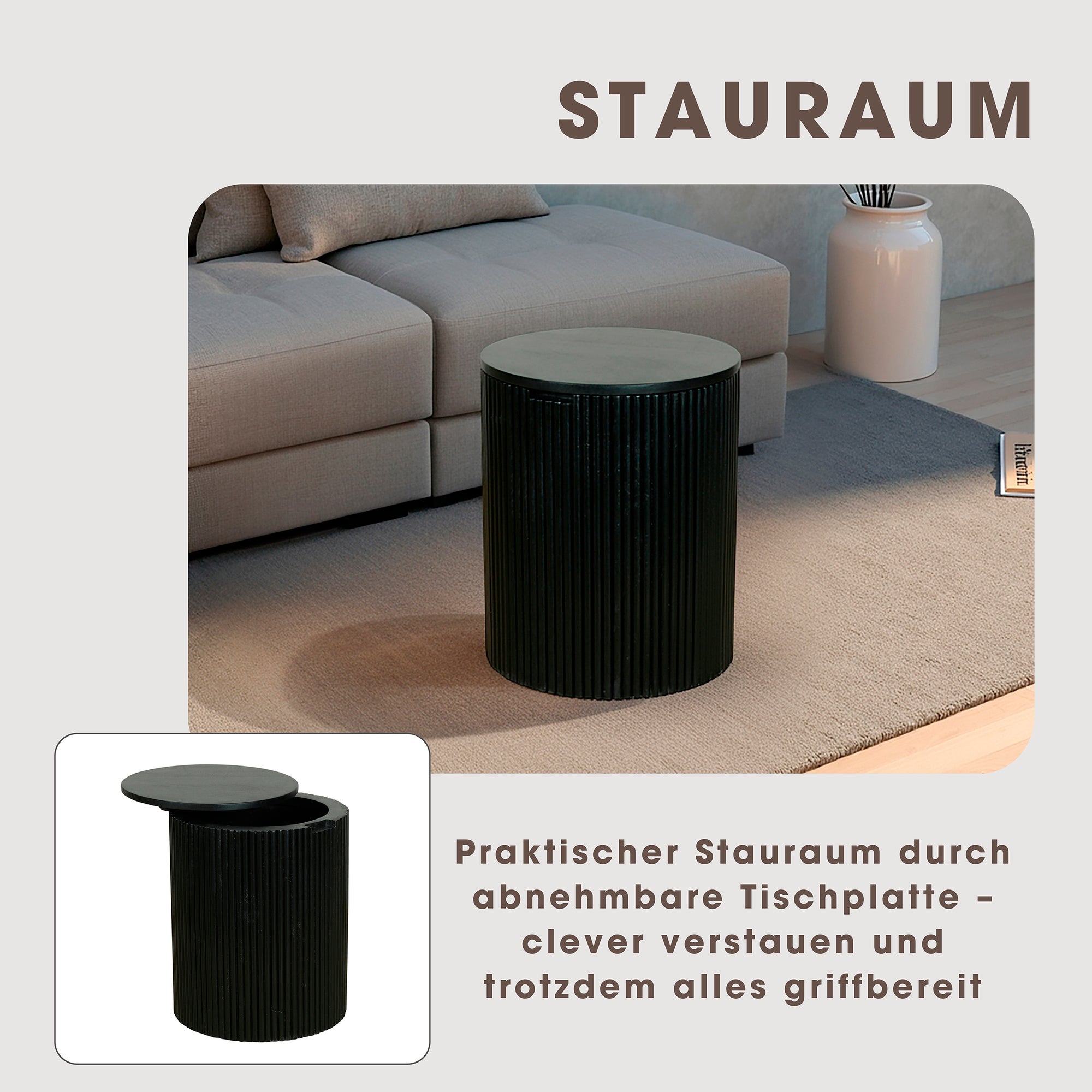 Beistelltisch OWEN / Tischplatte und Gestell in schwarz / Couchtisch / Sofatisch / Maße: D 40, H 50 cm