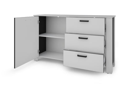 byLIVING Sideboard FARO / Artisan Eiche (Eiche-Optik) oder weiß, Absetzung in schwarz / 1 Tür und 3 Schubkästen / verstellbare Einlegeböden / viel Stauraum / Kommode / Anrichte / Maße: B 140, H 84, T 40 cm
