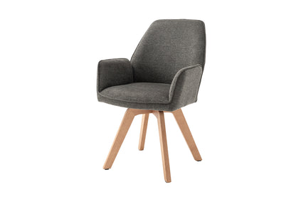 byLIVING Esszimmerstuhl 2er Set TONY / Webstoff hellgrau oder anthrazit / Gestell Buche natur in Eiche-Optik / Sitzschale 360° drehbar / Küchenstuhl / Wohnzimmerstuhl / B 57, H 89, T 61 cm
