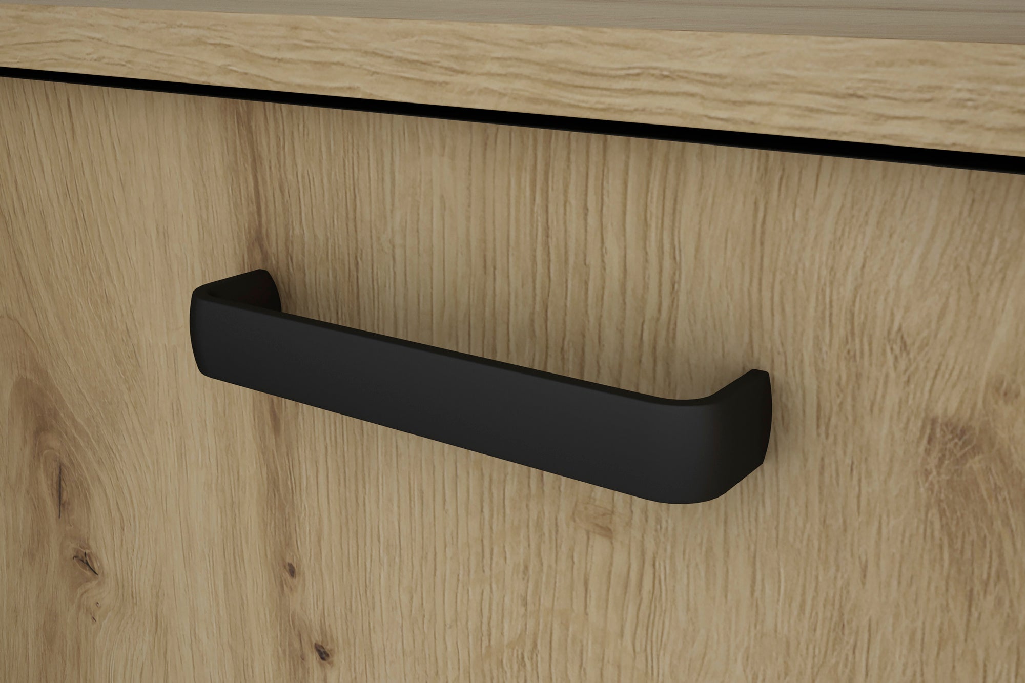 Sideboard FARO / Artisan Eiche (Eiche-Optik) oder weiß, Absetzung in schwarz / Stollenoptik / 3 Türen und 3 Schubkästen / verstellbare Einlegeböden / viel Stauraum / Kommode / Anrichte / Maße: B 160, H 84, T 40 cm