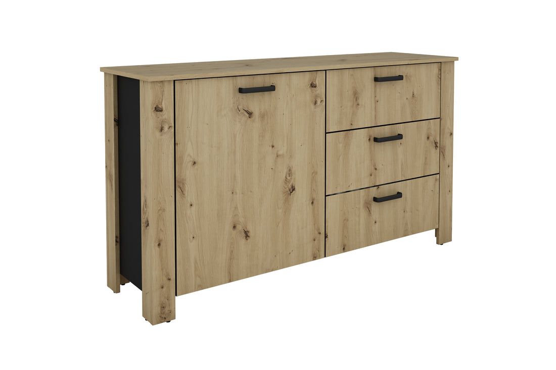 byLIVING Sideboard FARO / Artisan Eiche (Eiche-Optik) oder weiß, Absetzung in schwarz / 1 Tür und 3 Schubkästen / verstellbare Einlegeböden / viel Stauraum / Kommode / Anrichte / Maße: B 140, H 84, T 40 cm