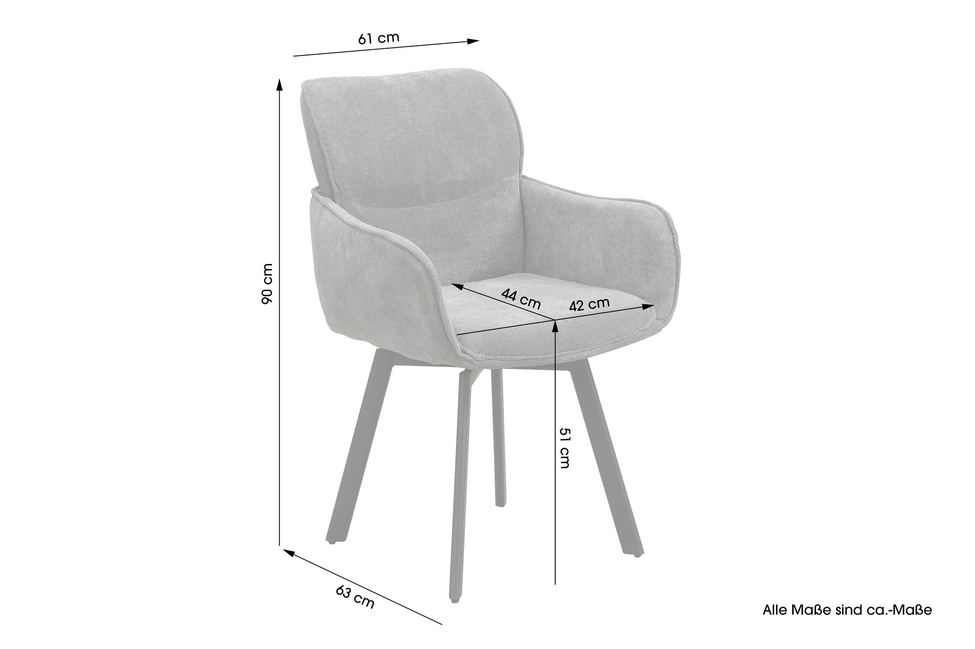 Stuhl 2-er Set RICO / Webstoffbezug in dunkelgrau oder taupe, Gestell in schwarz / 360° drehbar / Esszimmerstuhl / Küchenstuhl / B 61 x H 90 x T 63 cm