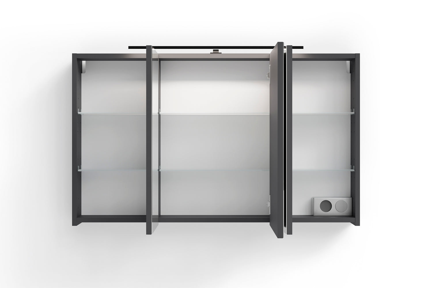 byLIVING Spiegelschrank SPREE / Korpus matt weiß oder anthrazit mit Spiegeltüren / Hängeschrank mit Soft-Close-Funktion / Inklusive LED-Beleuchtung / Badschrank mit Stecker- und Schalterdose / B 100, H 60, T 20 cm
