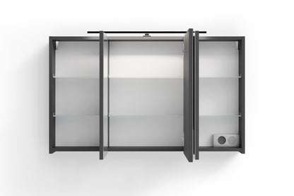 byLIVING Spiegelschrank SPREE / Korpus matt weiß oder anthrazit mit Spiegeltüren / Hängeschrank mit Soft-Close-Funktion / Inklusive LED-Beleuchtung / Badschrank mit Stecker- und Schalterdose / B 100, H 60, T 20 cm