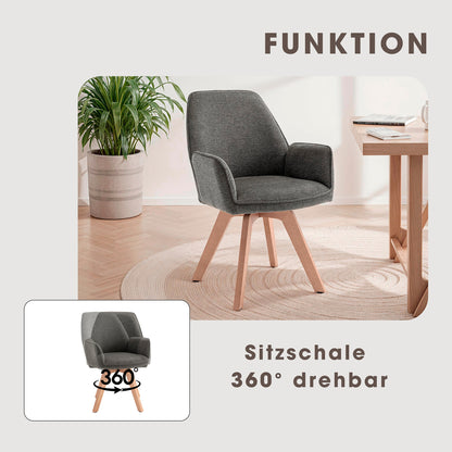 byLIVING Esszimmerstuhl 2er Set TONY / Webstoff hellgrau oder anthrazit / Gestell Buche natur in Eiche-Optik / Sitzschale 360° drehbar / Küchenstuhl / Wohnzimmerstuhl / B 57, H 89, T 61 cm