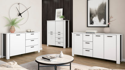 byLIVING Sideboard FARO / Artisan Eiche (Eiche-Optik) oder weiß, Absetzung in schwarz / Stollenoptik / 3 Türen und 3 Schubkästen / verstellbare Einlegeböden / viel Stauraum / Kommode / Anrichte / Maße: B 160, H 84, T 40 cm