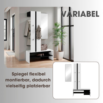 byLIVING Kompaktgarderobe NANTE / Artisan Eiche (Eiche-Optik) oder weiß, Absetzung in schwarz / Spiegel, Kleiderstange, offene Fächer / Garderobenmöbel / Flurgarderobe / Maße: B 100, H 186, T 40 cm