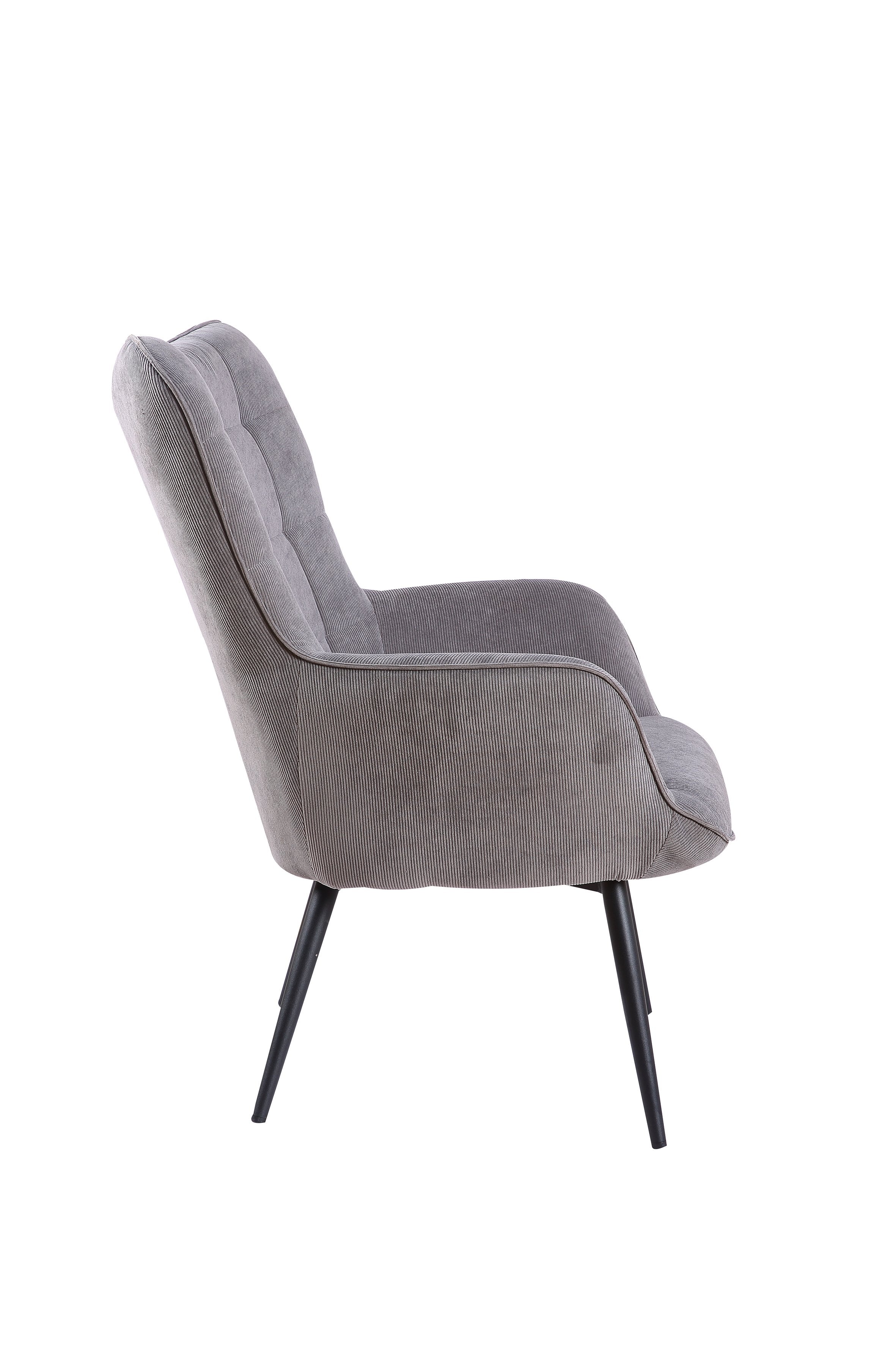 Sessel Uta / Cord grau, Samt schwarz, Webstoff dunkelgrau, Samt dunkelgrün, Webstoff sandfarben / Gestell schwarz pulverbeschichtet / Relaxsessel / Armlehnen-Sessel / B 72, H 97, T 80 cm