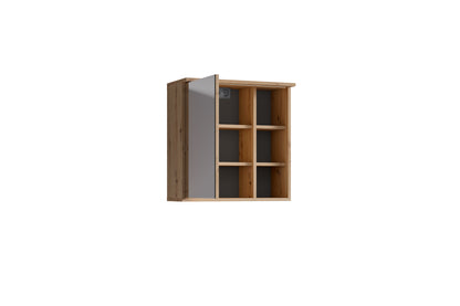 Badezimmer Spiegelschrank WELLNESS mit LED-Beleuchtung &amp; Steckdose / Moderner, 1-türiger Spiegel Hängeschrank in Artisan Eiche oder Weiß / Wandschrank mit Spiegeltür / B 60, H 61, T 28 cm