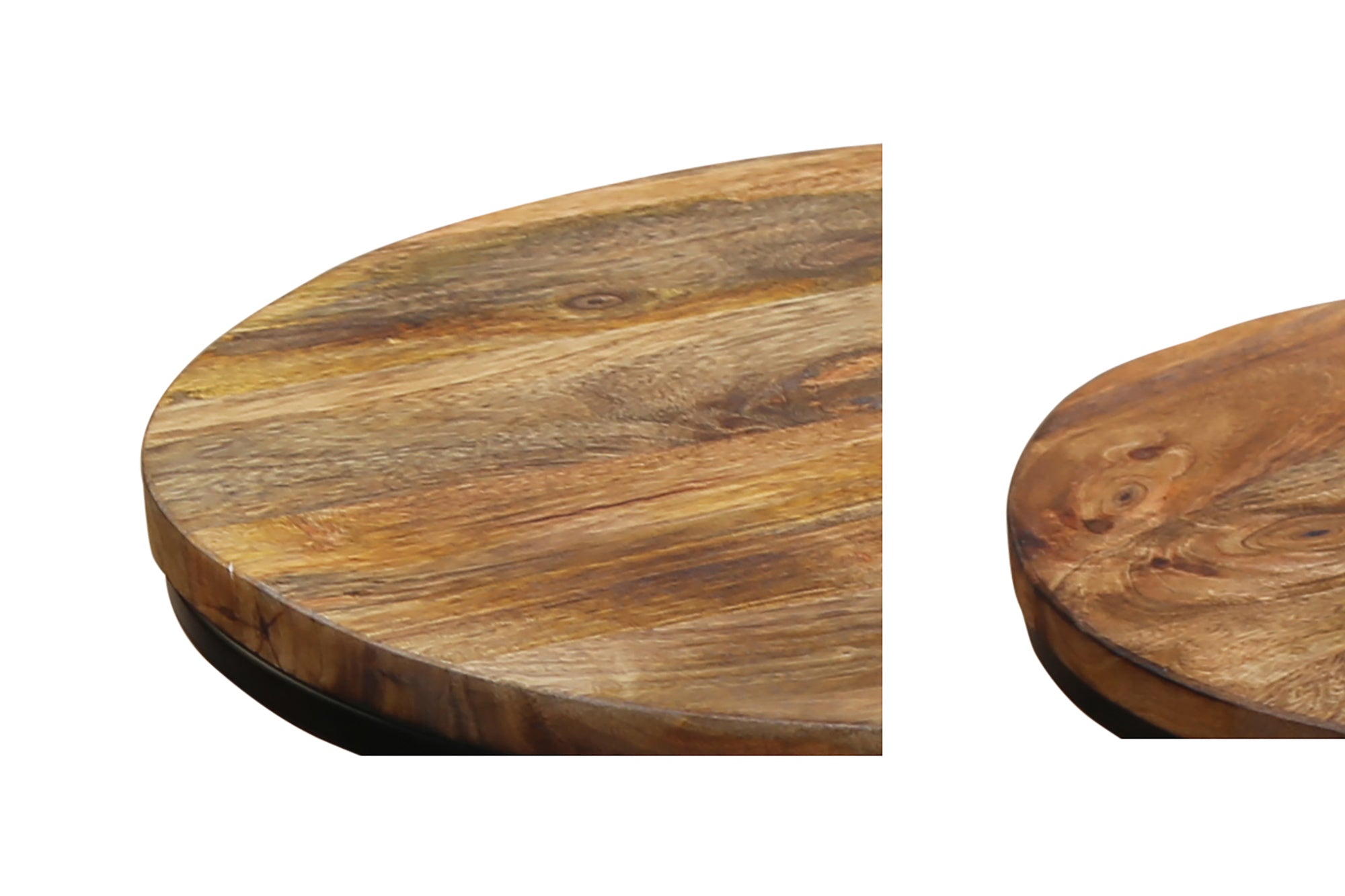 Zweisatztisch JARON / Mangoholz natur, Metall schwarz / Untereinander verstaubar / D 40, H 60 + D 30, H 50 cm
