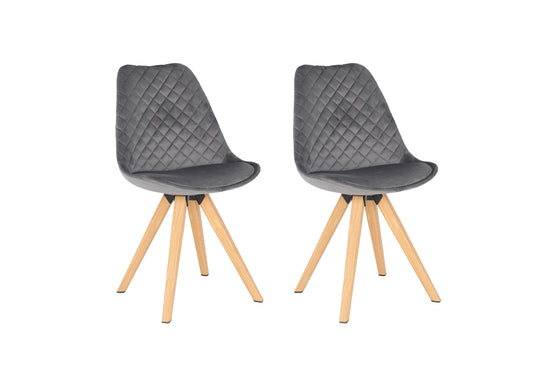 Esszimmerstuhl 2er Set Arik / Samtbezug in grau oder dunkelgrün / Gestell Metall in Eiche-Optik foliert / Esszimmerstuhl / Wohnzimmerstuhl / bis 110 kg / B 48,5, H 85, T 55 cm