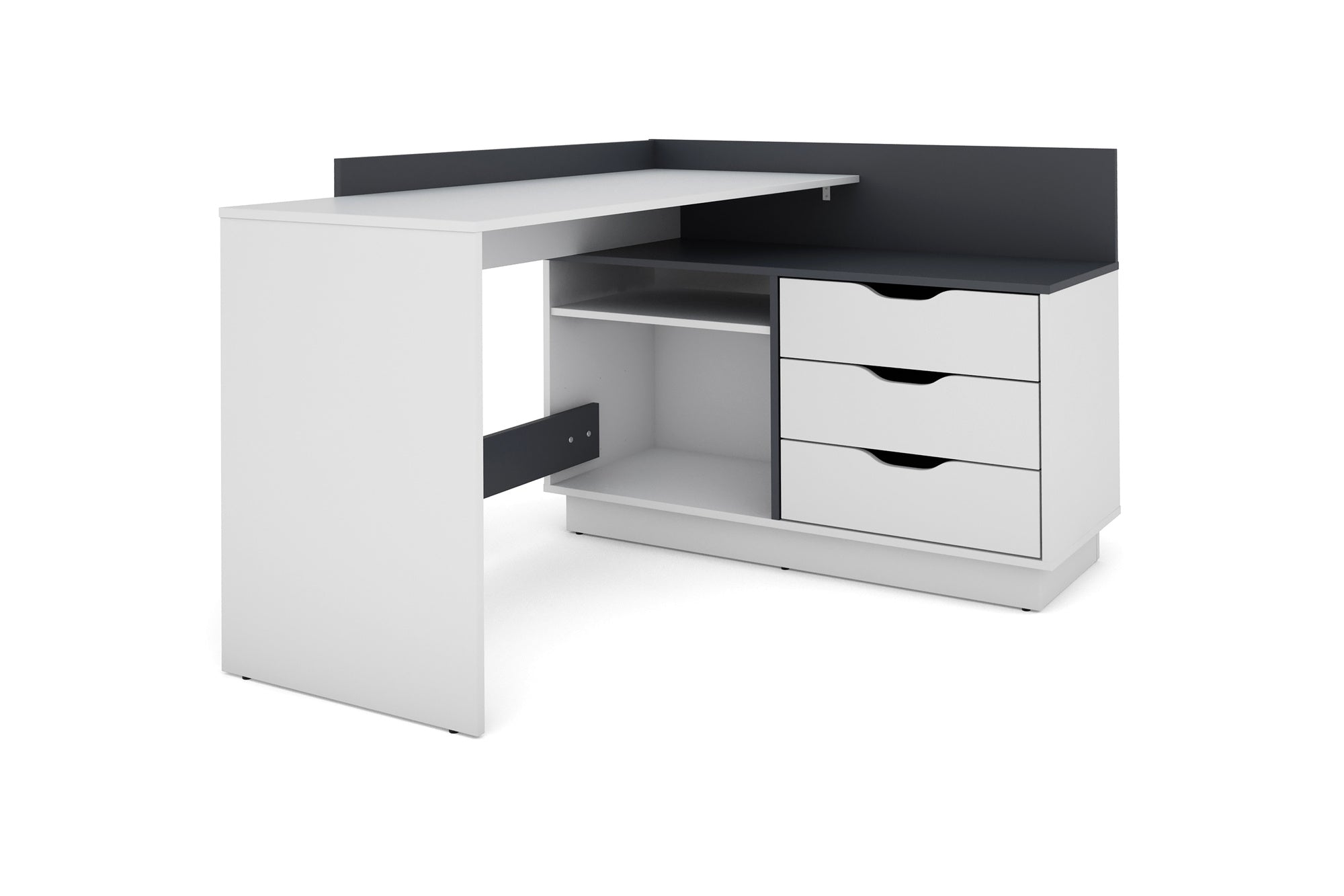 Winkelschreibtisch BELFAST / Rechts oder Links montierbar / 3 Schubkästen / Anthrazit, Weiß-Anthrazit, Artisan Eiche (Eiche-Optik) oder Old Wood (Altholz-Optik) /Bürotisch / Eckschreibtisch / Schreibtisch / B 129, H 83,5, T 105 cm