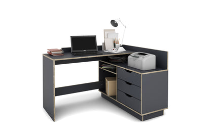Winkelschreibtisch BELFAST / Rechts oder Links montierbar / 3 Schubkästen / Anthrazit, Weiß-Anthrazit, Artisan Eiche (Eiche-Optik) oder Old Wood (Altholz-Optik) /Bürotisch / Eckschreibtisch / Schreibtisch / B 129, H 83,5, T 105 cm