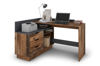 Winkelschreibtisch BELFAST / Rechts oder Links montierbar / 3 Schubkästen / Anthrazit, Weiß-Anthrazit, Artisan Eiche (Eiche-Optik) oder Old Wood (Altholz-Optik) /Bürotisch / Eckschreibtisch / Schreibtisch / B 129, H 83,5, T 105 cm