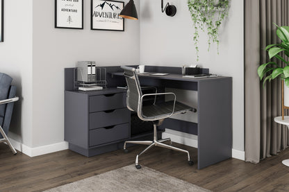 Winkelschreibtisch BELFAST / Rechts oder Links montierbar / 3 Schubkästen / Anthrazit, Weiß-Anthrazit, Artisan Eiche (Eiche-Optik) oder Old Wood (Altholz-Optik) /Bürotisch / Eckschreibtisch / Schreibtisch / B 129, H 83,5, T 105 cm