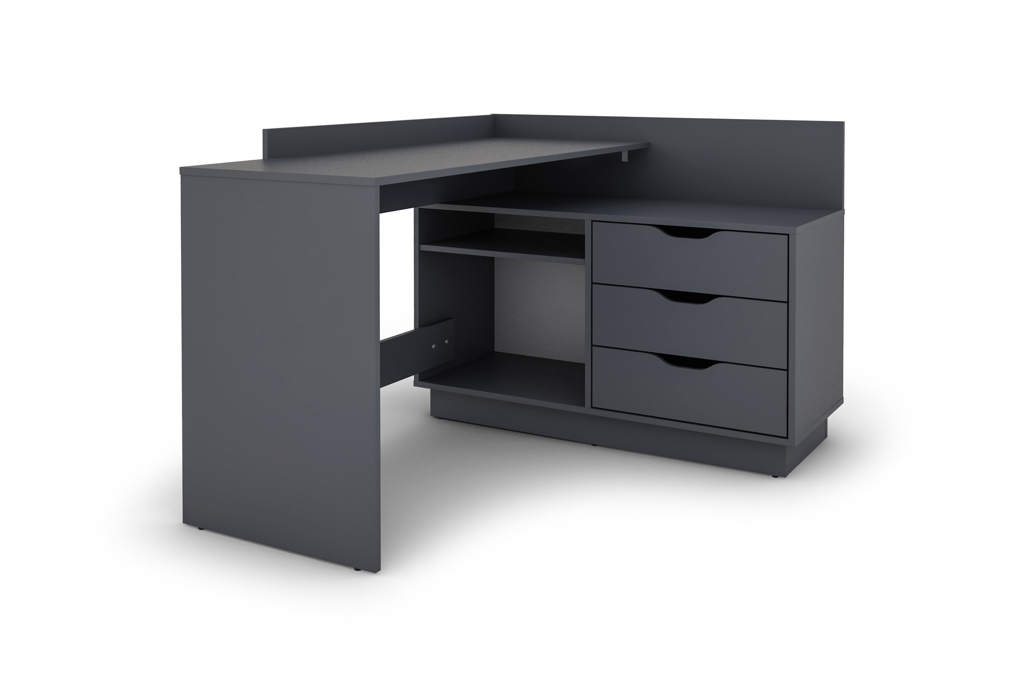 Winkelschreibtisch BELFAST / Rechts oder Links montierbar / 3 Schubkästen / Anthrazit, Weiß-Anthrazit, Artisan Eiche (Eiche-Optik) oder Old Wood (Altholz-Optik) /Bürotisch / Eckschreibtisch / Schreibtisch / B 129, H 83,5, T 105 cm