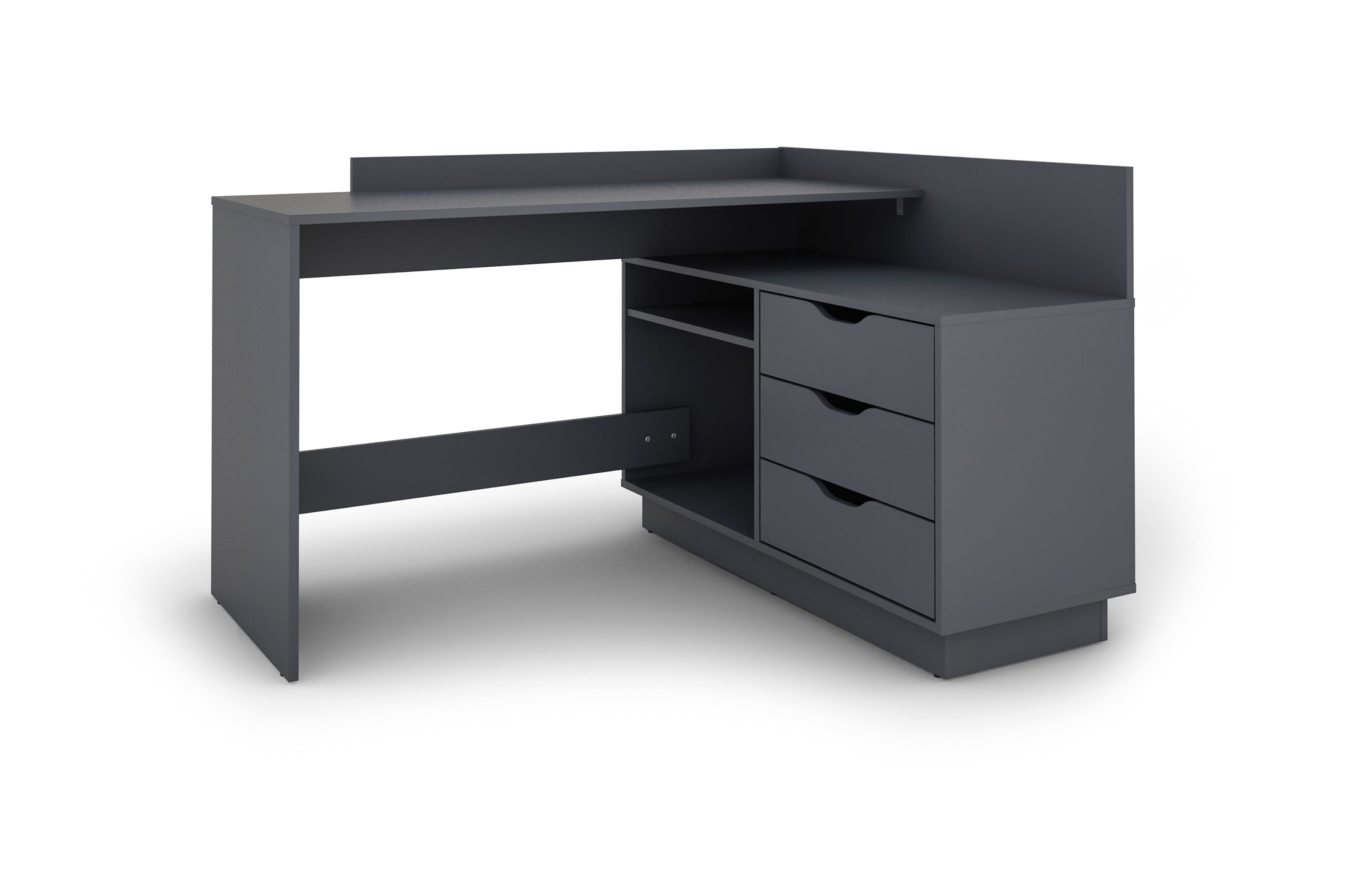 Winkelschreibtisch BELFAST / Rechts oder Links montierbar / 3 Schubkästen / Anthrazit, Weiß-Anthrazit, Artisan Eiche (Eiche-Optik) oder Old Wood (Altholz-Optik) /Bürotisch / Eckschreibtisch / Schreibtisch / B 129, H 83,5, T 105 cm