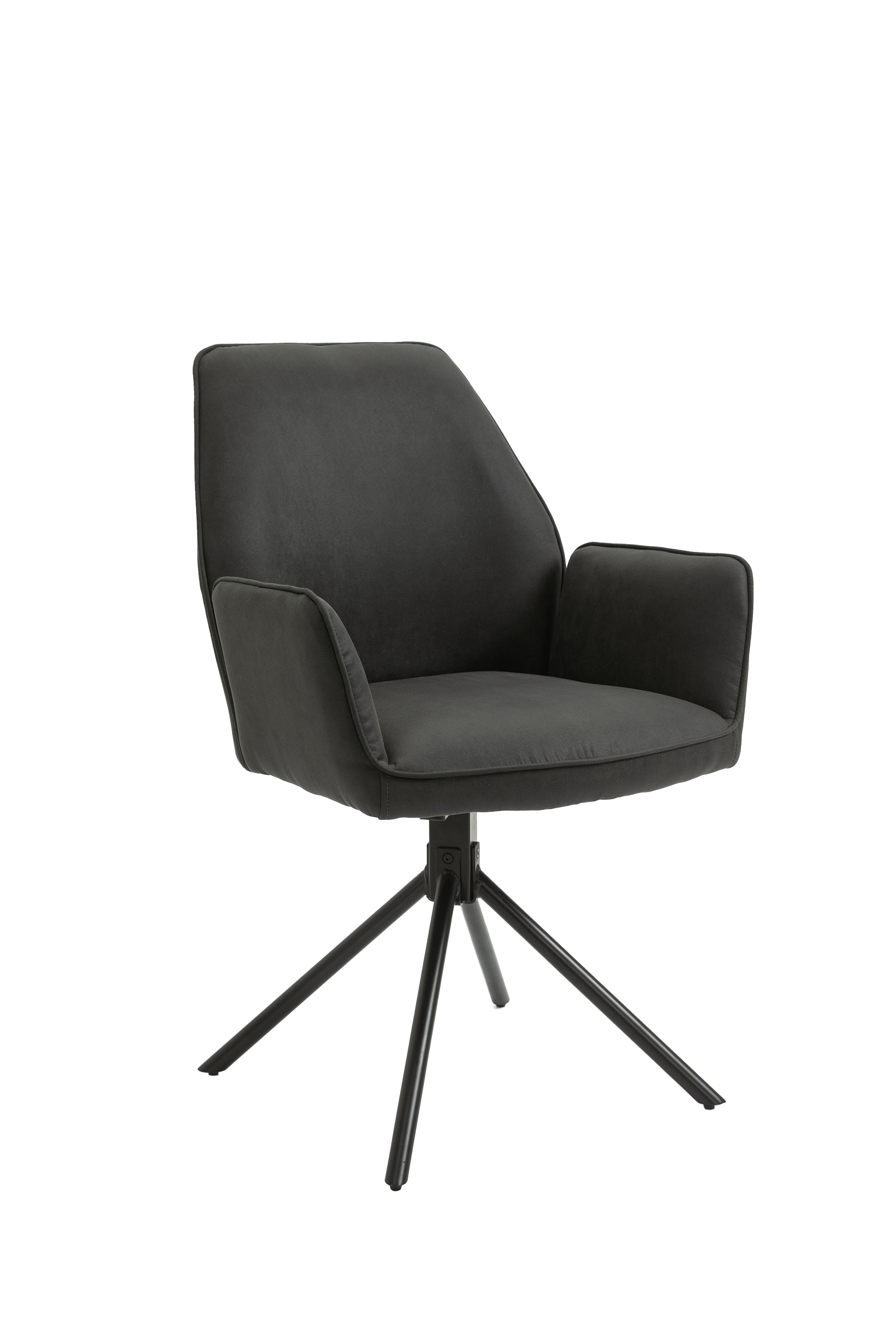 Esszimmerstuhl 2er Set Blair / Microfaser in schwarz, Samt in anthrazit oder Webstoff in hellgrau / Gestell Metall schwarz / Sitzschale 360° drehbar / Esszimmerstuhl / Wohnzimmerstuhl / B 57, H 89, T 61 cm