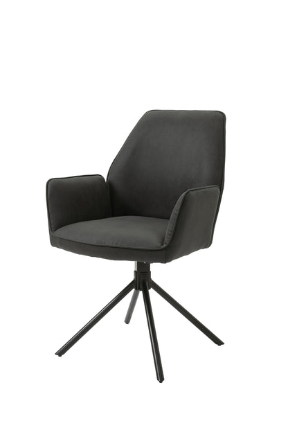 Esszimmerstuhl 2er Set Blair / Microfaser in schwarz, Samt in anthrazit oder Webstoff in hellgrau / Gestell Metall schwarz / Sitzschale 360° drehbar / Esszimmerstuhl / Wohnzimmerstuhl / B 57, H 89, T 61 cm