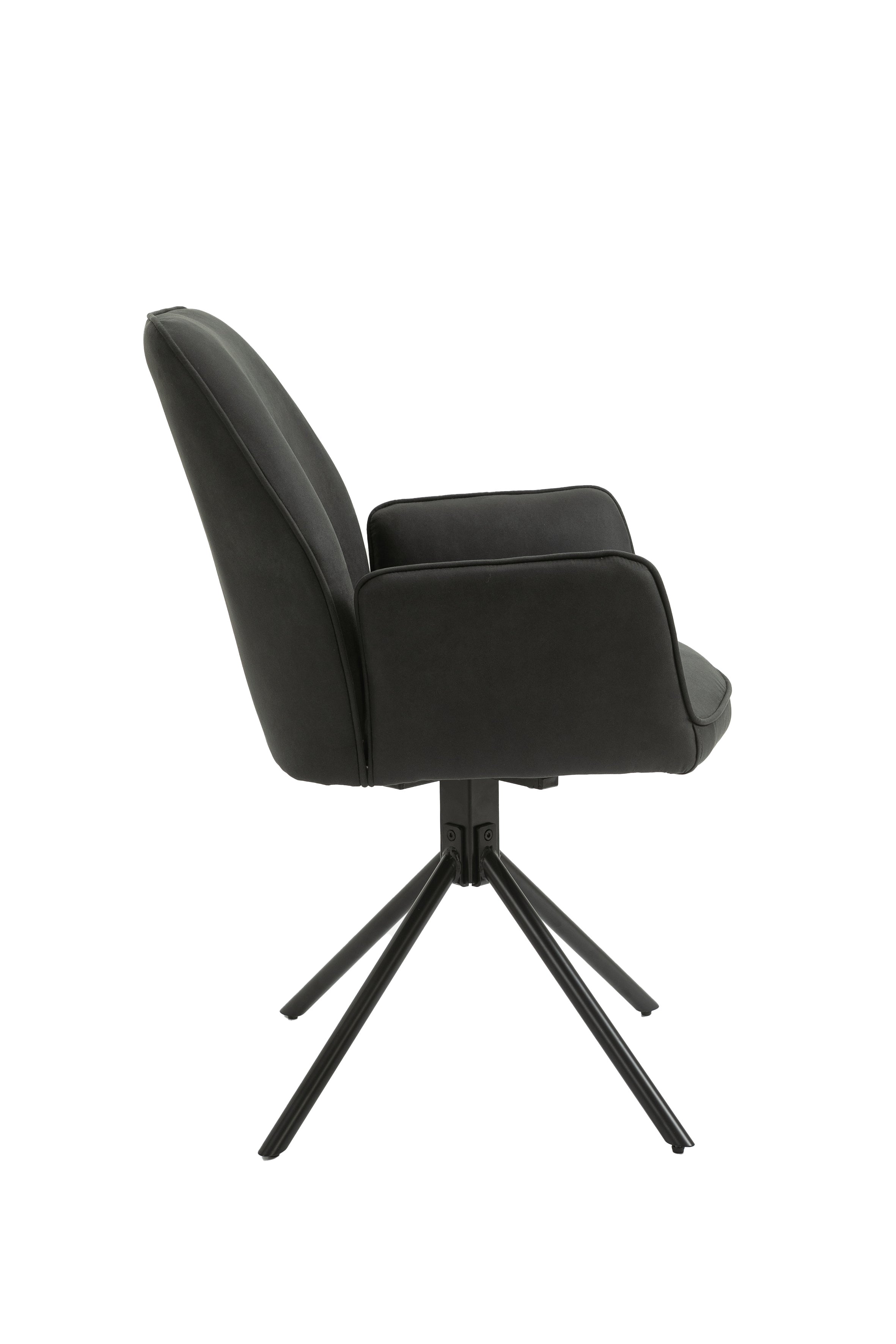 Esszimmerstuhl 2er Set Blair / Microfaser in schwarz, Samt in anthrazit oder Webstoff in hellgrau / Gestell Metall schwarz / Sitzschale 360° drehbar / Esszimmerstuhl / Wohnzimmerstuhl / B 57, H 89, T 61 cm