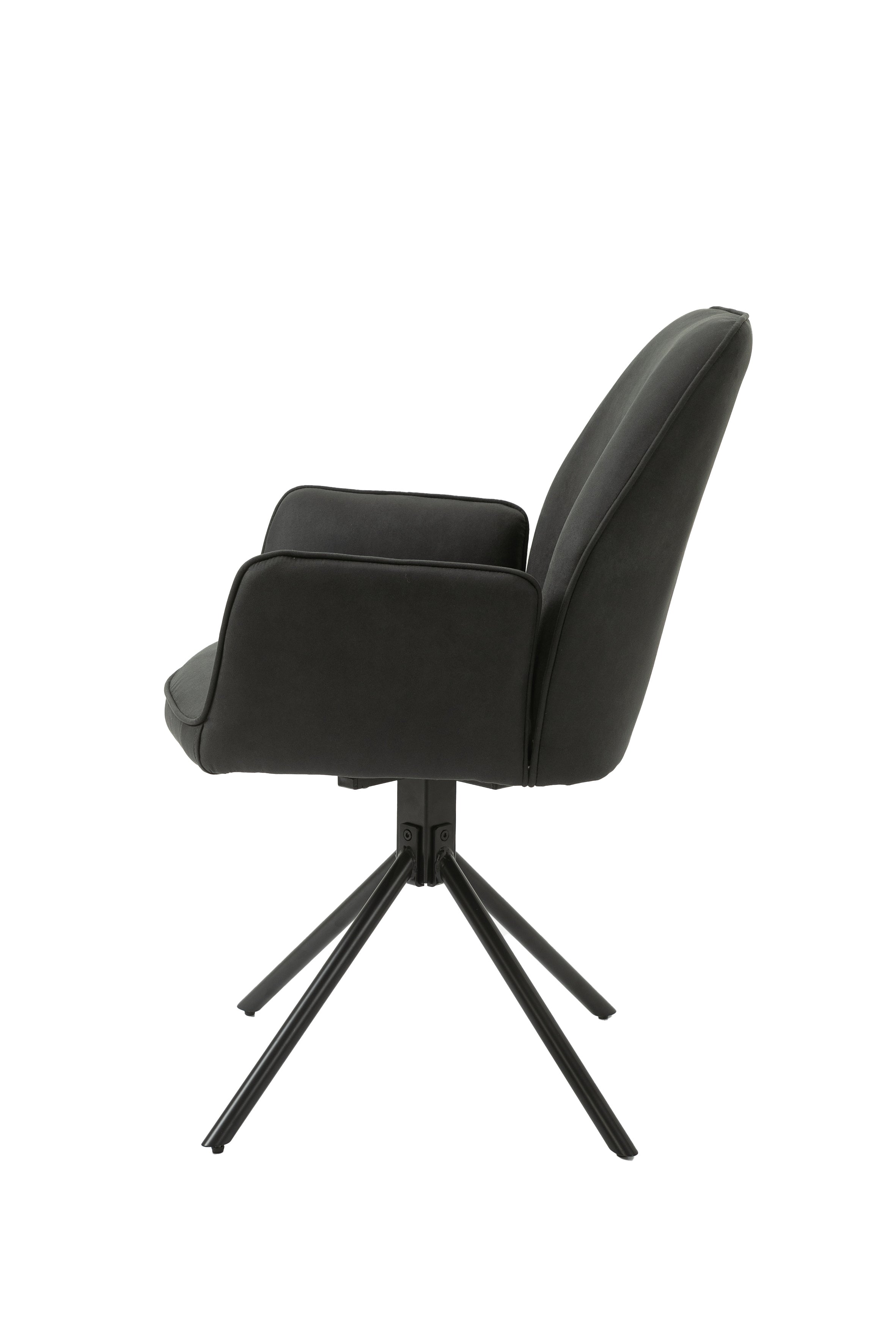 Esszimmerstuhl 2er Set Blair / Microfaser in schwarz, Samt in anthrazit oder Webstoff in hellgrau / Gestell Metall schwarz / Sitzschale 360° drehbar / Esszimmerstuhl / Wohnzimmerstuhl / B 57, H 89, T 61 cm