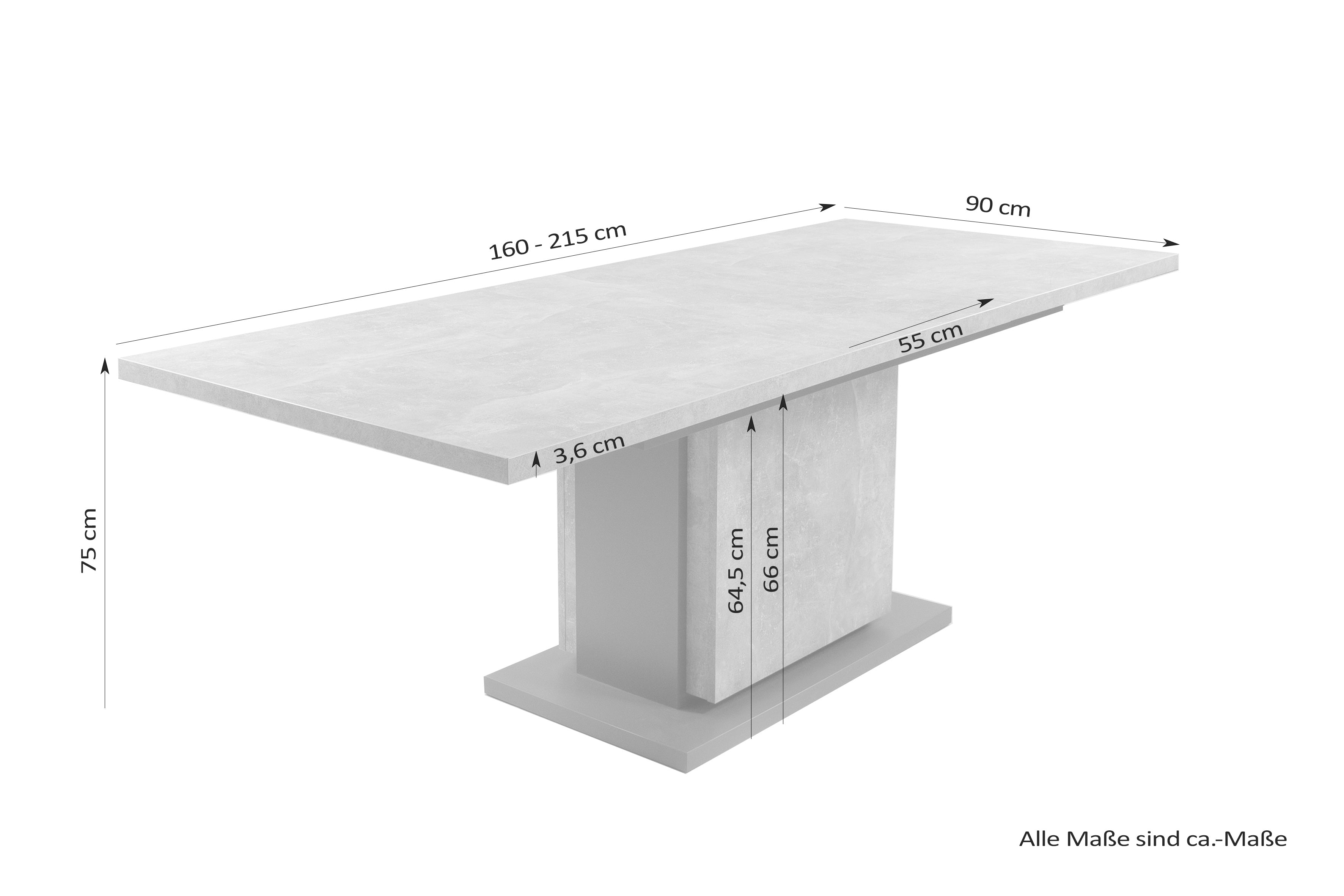 Säulentisch mit Auszug BRITTA / Melamin Old Wood (Altholz-Optik) oder Light Atelier (Beton-Optik), anthrazit / 140-190 x 75 x 80 cm / Auszugstisch / Esszimmer-Tisch auf 190 cm ausziehbar