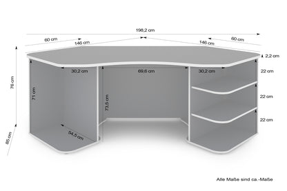 Schreibtisch THANATOS / Gaming-Tisch in anthrazit mit Kanten in rot, weiß oder anthrazit / Eck-Schreibtisch mit viel Stauraum und XXL Tischplatte / Computer-Tisch / PC / Arbeits-Tisch / 198x76x85cm (BxHxT)