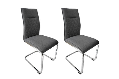 Esszimmerstuhl 2er Set BELLA / Webstoff Grau / Gestell Metall verchromt / Schwingstühle / Esszimmerstuhl / Wohnzimmerstuhl / B 48, H 88, T 62 cm