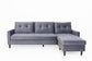 Ecksofa ATLANTA / Samt dunkelgrau / Beine schwarz aus Massivholz / Longchair wahlweise rechts oder links montierbar / 218 x 144, H 78,5 cm