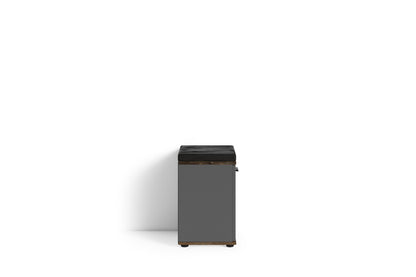 Sitzbank JAKOB / Hocker in Artisan Eiche (Eiche-Optik), schwarz oder Old Wood (Altholz-Optik) mit schwarzem Kunstleder Sitzkissen / Schuhschrank mit Tür / zwei Fächer / Garderoben-Kommode / Schuh-Bank / B 48,5 H 49, T 30 cm