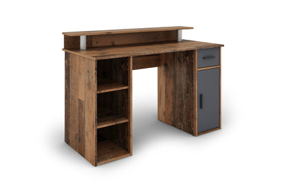 Schreibtisch DIEGO / Arbeits-Tisch mit viel Stauraum in Sonoma Eiche (Eiche-Optik), weiß, Old Wood (Altholz-Optik) / Computer-Tisch / 1 Schublade, 1 Tür, 3 offene Fächer / 120x88x55cm (BxHxT)