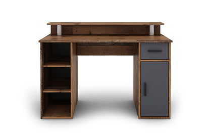 Schreibtisch DIEGO / Arbeits-Tisch mit viel Stauraum in Sonoma Eiche (Eiche-Optik), weiß, Old Wood (Altholz-Optik) / Computer-Tisch / 1 Schublade, 1 Tür, 3 offene Fächer / 120x88x55cm (BxHxT)