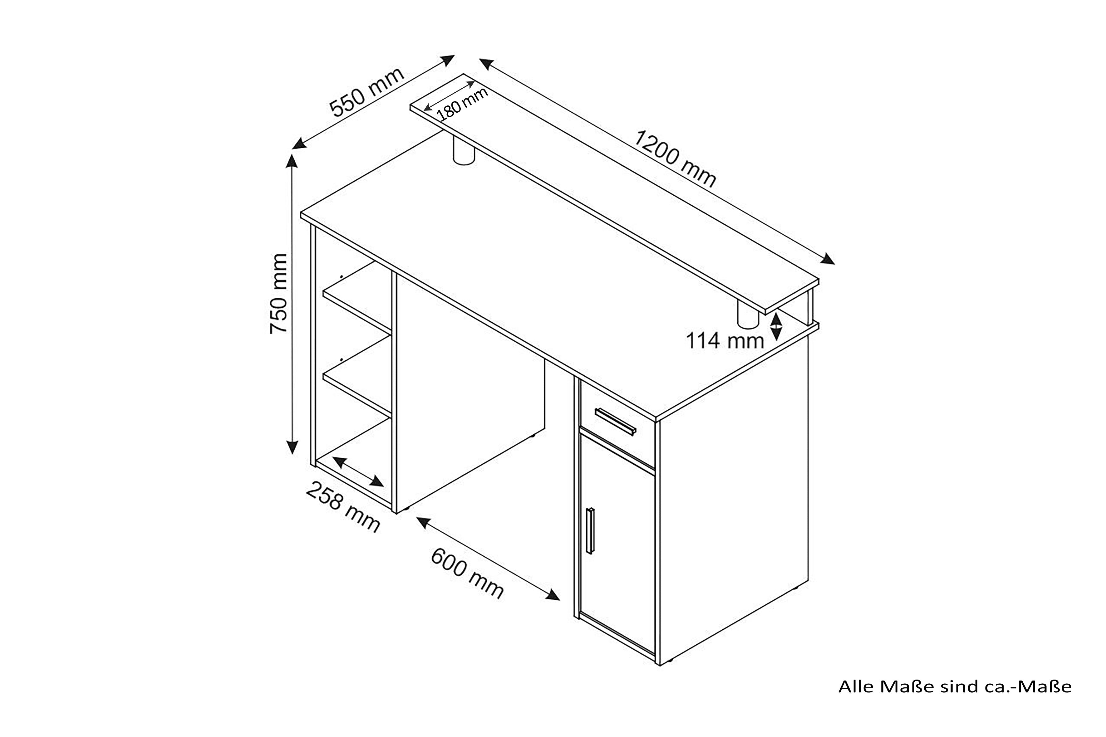 Schreibtisch DIEGO / Arbeits-Tisch mit viel Stauraum in Sonoma Eiche (Eiche-Optik), weiß, Old Wood (Altholz-Optik) / Computer-Tisch / 1 Schublade, 1 Tür, 3 offene Fächer / 120x88x55cm (BxHxT)