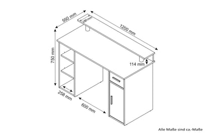 Schreibtisch DIEGO / Arbeits-Tisch mit viel Stauraum in Sonoma Eiche (Eiche-Optik), weiß, Old Wood (Altholz-Optik) / Computer-Tisch / 1 Schublade, 1 Tür, 3 offene Fächer / 120x88x55cm (BxHxT)